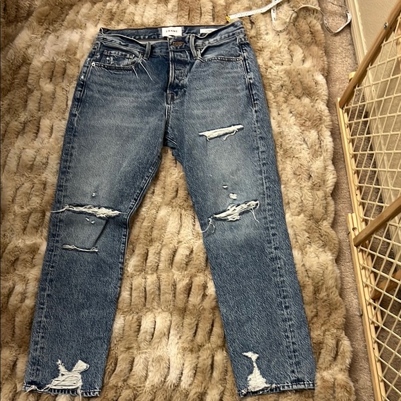 Frame Denim Le Original Straight Leg Jeans Distressed Light Wash 28 - Picture 3 of 8